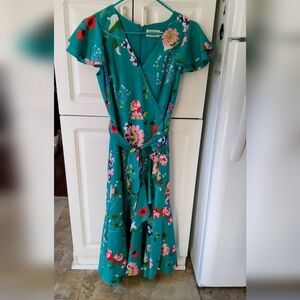 Floral Teal Wrap Dress